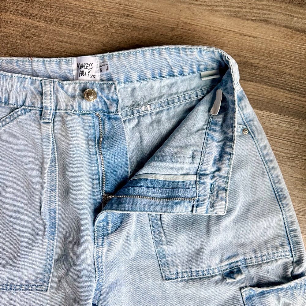 Princess Polly Miami Vice Light Wash Utility Cargo Denim Pants‎ Size 6 - Picture 4 of 14